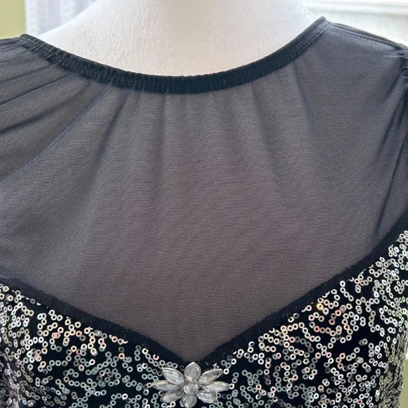 1920's Style Black  Sequin  Mini Dress  w/ Fringe by Fina LA - Picture 4 of 12